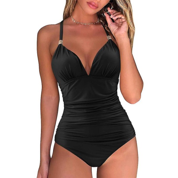 Baddräkt i ett stycke för kvinnor, grimma vadderad bikini Monokini baddräkt Baddräkt för badkläder Black XL