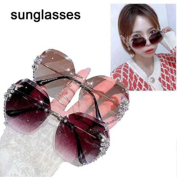Rammeløse Rhinestone Solbriller Dame Mode Gradient Linse Solbriller Nuancer Premium Kvalitet Ergonomisk A