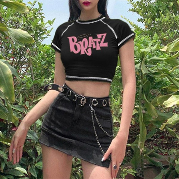 Naisten T-paita Y2k Vintage T-paita Street Goth T-paita Harajuku Musta Naisten Lyhythihaiset T Topit Bratz Print Roupas Femininas Black L