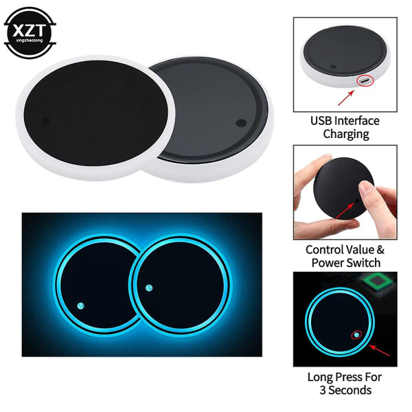 Fargerik Led Cup Coaster Holder Usb Light Mat Bil Coasters Flaske Rgb Luminous Atmosphere Lampe Glass Pad Sete Fargerik Bakgrunnsbelysning| |