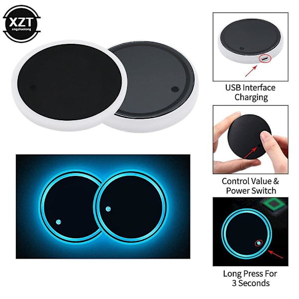Färgglad Led Cup Coaster Hållare USB Light Mat Bilunderlägg Flaska Rgb Luminous Atmosphere Lampa Glasdyna Säte Färgglad Bakgrundsbelysning| |