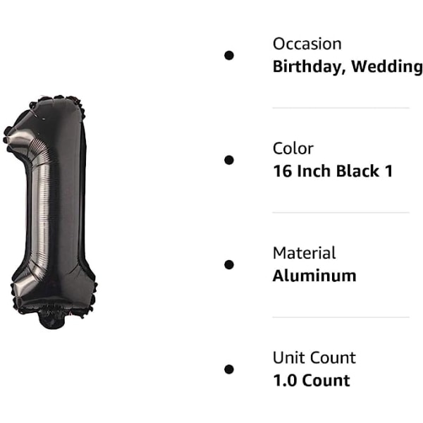 40,64 cm Enkel svart alfanumerisk ballong Aluminium hengende folieballong Bryllupsbursdagsfest Dekorativt banner Air Mylar ballong (40,64 cm svart 1)