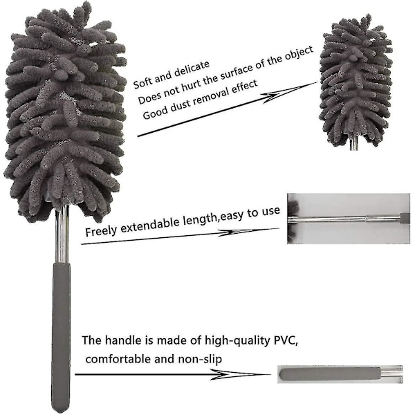 3 styks teleskopstøv, udtrækkelig Foldbar, vaskbar støvsuger Chenille Dust Brush Mop Microfiber Duster