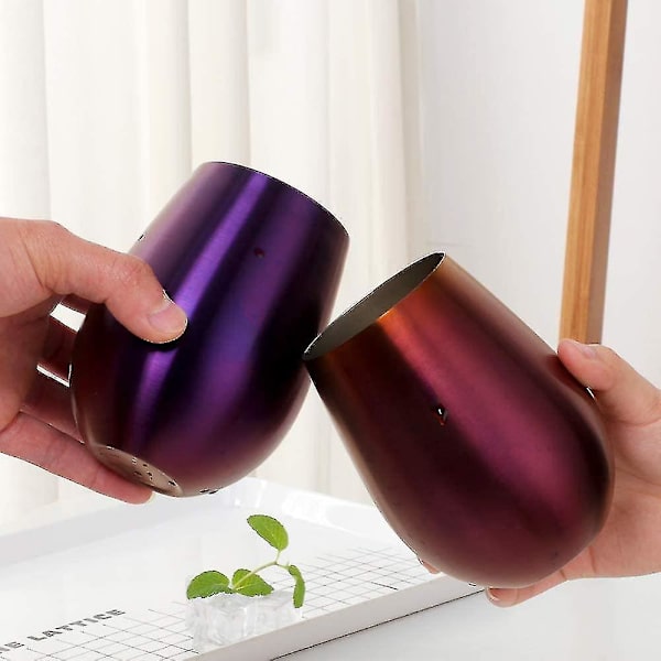 2 stk Vinglass Rustfritt Stål Stemløst Vinglass Til Reise Purple
