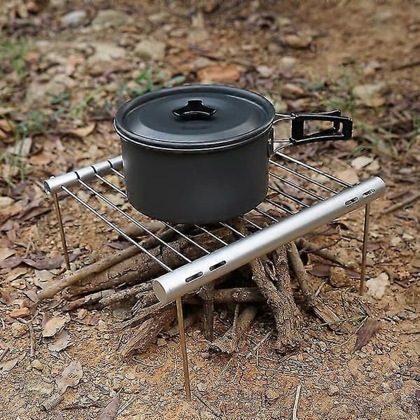 Grill, bærbar grill i rustfritt stål, campinggrill (1 stk, sølv)