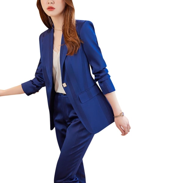Yunclos 2 stykker til kvinder enkeltradet jakke med bukser Blue XL