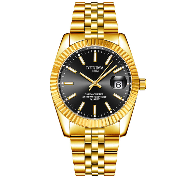 Modekalender stålband lysande watch Gold strap black dial Suitable for men