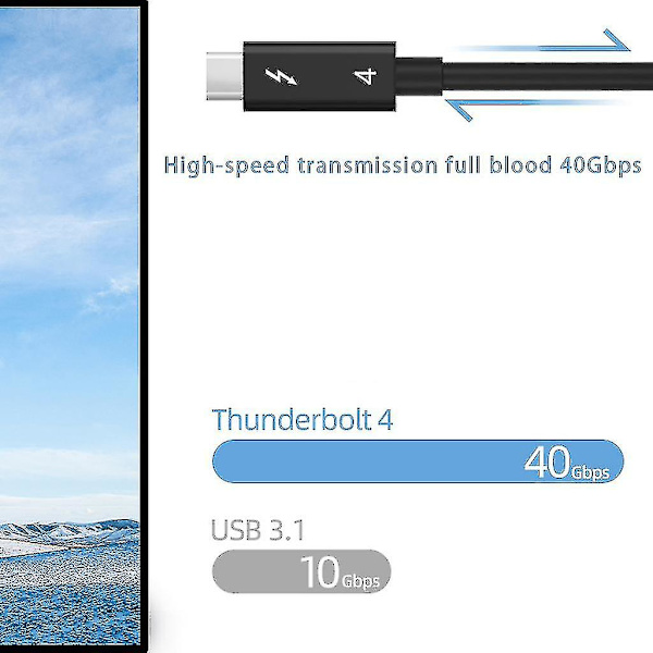 Kannettavan tietokoneen Thunderbolt 4 Type C -kaapeli 40gbps vakaa tiedonsiirtojohto Pd 100w