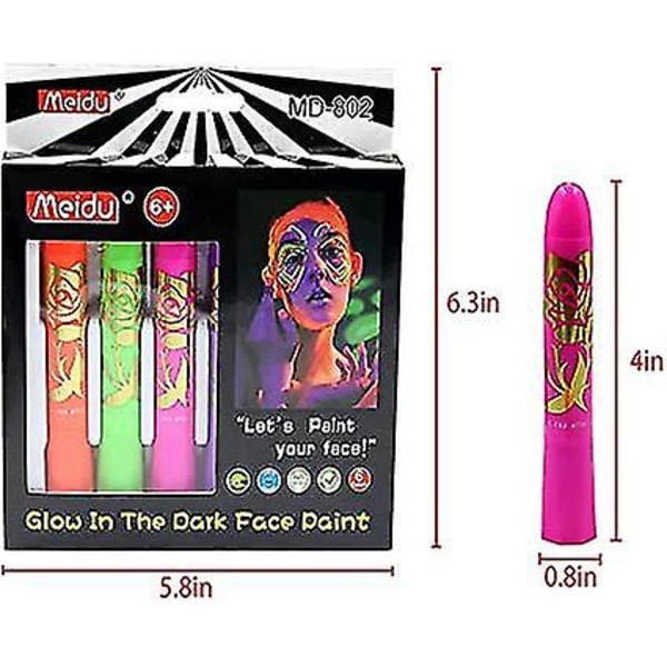 Neon Glow In The Dark Ansigtsmaling Crayons, Uv Body Black Light Glow Makeup Sticks Markører til Mardi Gras Halloween maskerader