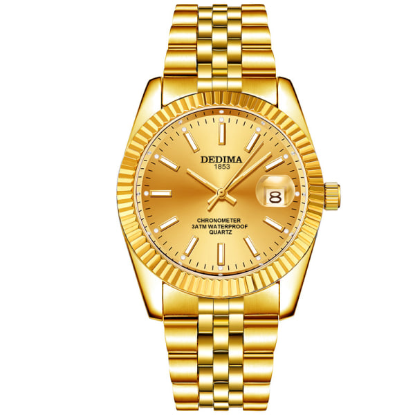 Motekalender stålbånd lysende klokke Gold watch band gold dial Suitable for men