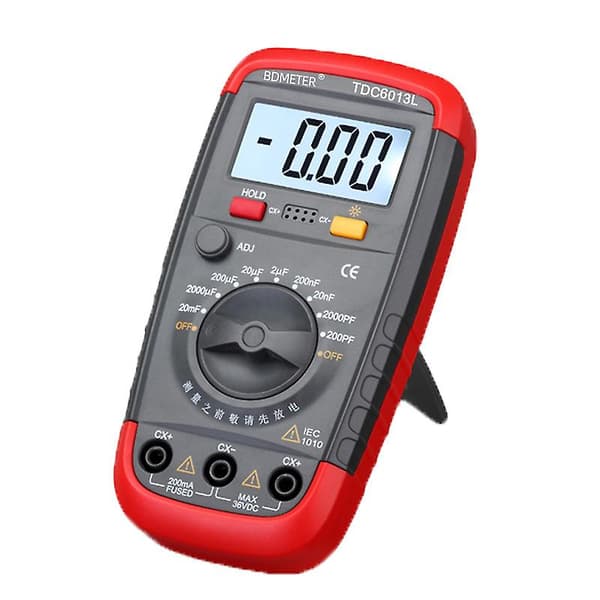 Digital Kapacitans Multimeter Kondensatortester med LCD-baggrundsbelysning og sikkerhedsetui