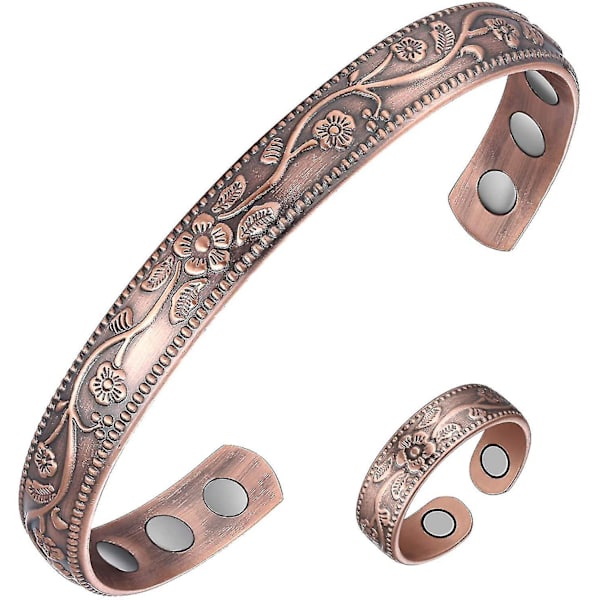 Magnetisk armband Ring Set Ren koppar Artrit Smärta Ångest