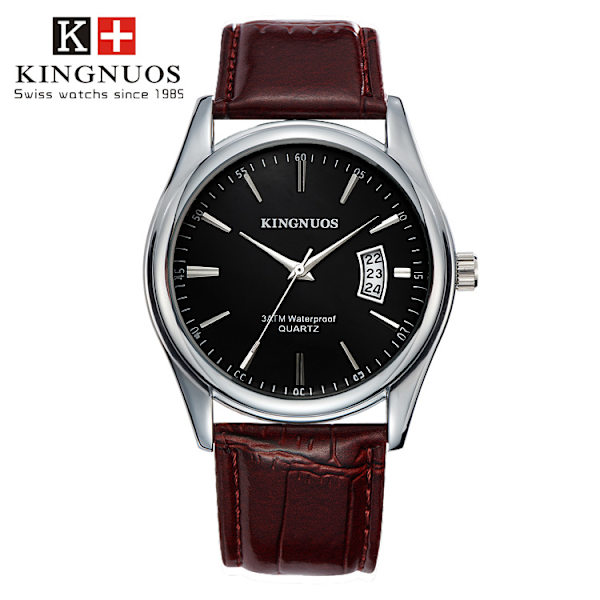 Yhden kalenterin vedenpitävä vyö, ei-mekaaninen watch Black dial brown