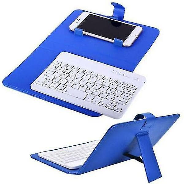 Mini Bärbart Trådlöst Bluetooth-tangentbord med läderfodral för smartphone