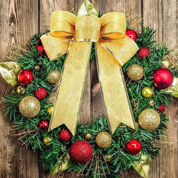 1 stk julebåndsløjfer, store juletræsbue hængende vedhæng dekoration til juletrækranse Gaveæsker Julefestartikler (guld)