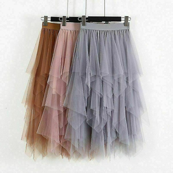 Kvinnor Tyllkjol Elastisk midja Mesh Long Paragraph Kjolklänning pink