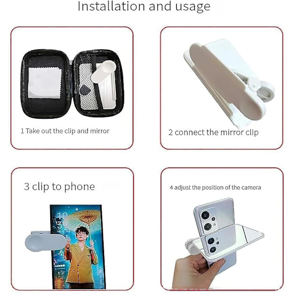 Smartphone Kamera Spejl Refleksion Clip Kit, Stereoskopisk Skygge Vandret og Lodret Shot Mobiltelefon Refleksion Shooting Clip Linse Universal Black