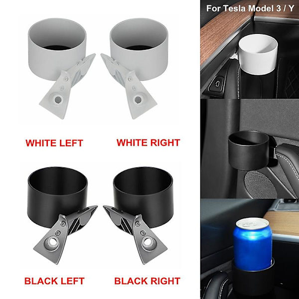 För Tesla Model 3 Y Bil Mugghållare Fordonsförvaringslåda Auto Innerdörrsfäste Dryckesrankning Kaffe Vattenflaskställ Svart Vit - Dryckeshållare Black Left and Right
