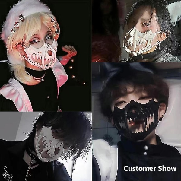 Japansk maske til voksne - Harpiks Halvt ansigt Hvidt kranie Skræmmende rædselsmasker - Cosplay Kostumefest Halloween Dekorativt Rollespil