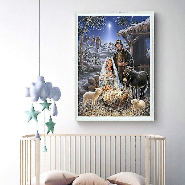 5D- diamond painting , uskonto Pappipaimen Jeesuksen syntymäkohtaus, täyspora Tee itse timanttitaide ristipistomaali numeroiden mukaan (paimen) 100038 50x70CM