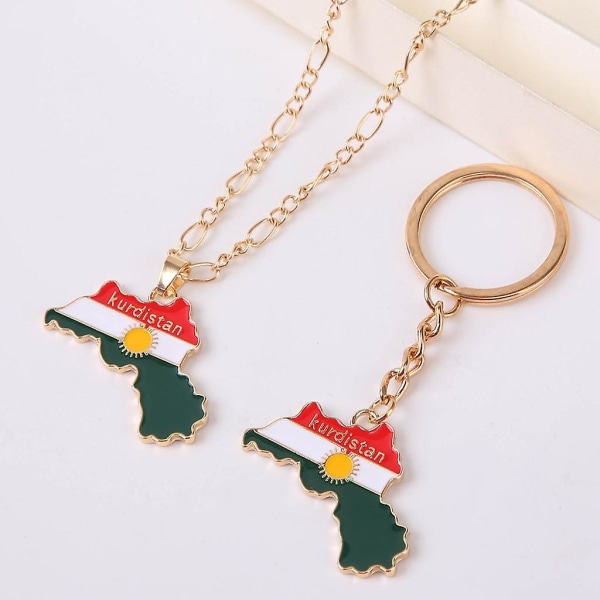 Unisex Kurdistan kort flag vedhæng halskæde til kvinder mænd choker nøglering gave C