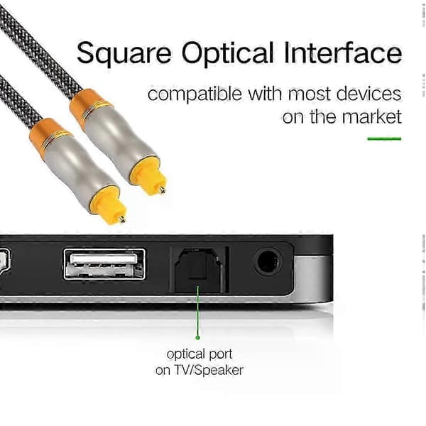 Toslink optisk kabel - 1m gullbelagt metallhode, OD6.0mm