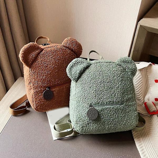 Bear Shape Ryggsekk - Innovativ Cashmere myk å berøre skolevesker for studenter (farge: kaffe)