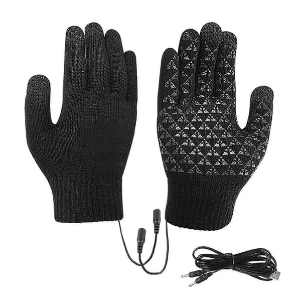 1 par USB-drevne strikkehansker med varme, vaskbare vinterhansker, USB-oppvarmede hansker for menn og kvinner Black