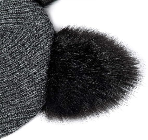 Dam flickor kattöron mössa vinter varm stickad skidmössa Grey