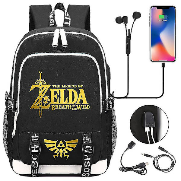 Zelda USB portti kannettavan tietokoneen reppu - Tyylikäs koulukirjalaukku faneille, matkustamiseen ja casual - Ominaisuudet Sisäänrakennettu USB portti - Kätevä tietokonelaukku & Tre 1