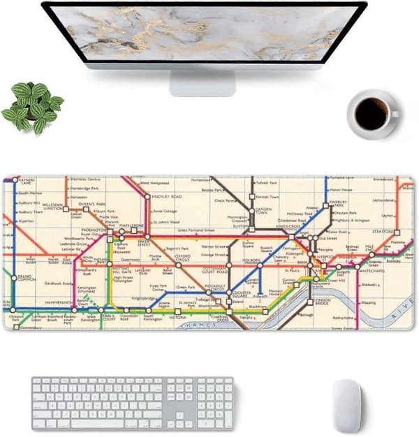 Stor musematte, skrivebordsmatte, Londons undergrunnskart tastatur datamaskin utvidet