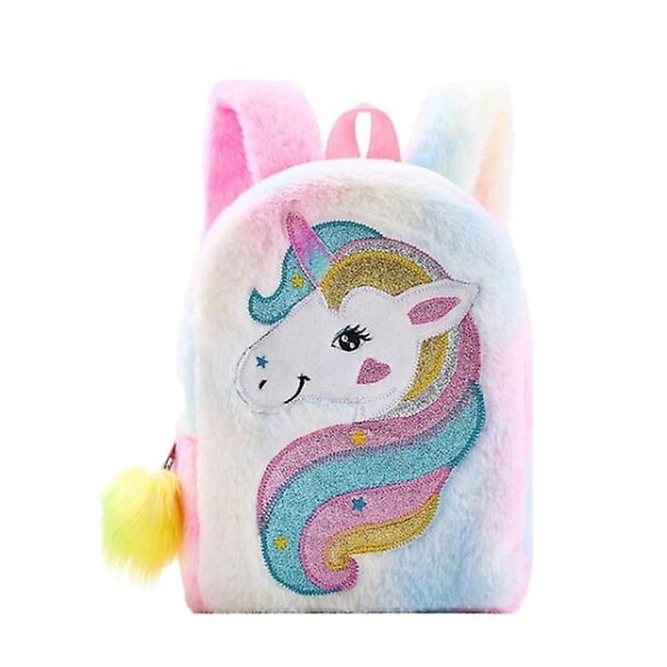 Mini Unicorn Ryggsekk Jente Barn Plysj Dobbel Skulderveske Reise Snack Ryggsekk Hvit