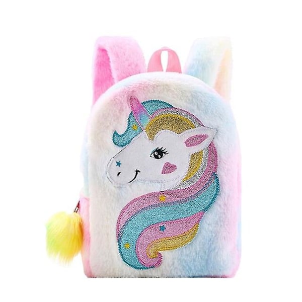 Mini Unicorn Rygsæk Pige Børn Plys Dobbelt Skuldertaske Rejse Snack Rygsæk Hvid