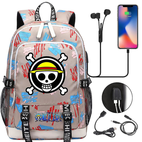 Tonåring Primary and Secondary School Bag - Ett stycke printed USB Skolryggsäck för män och kvinnor - Casual Reseryggsäck 8