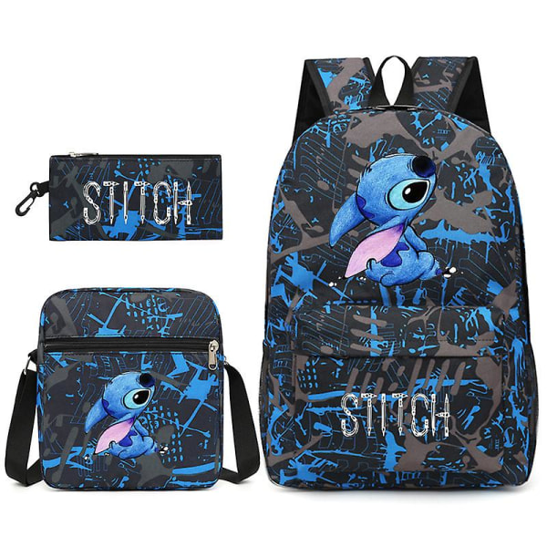 3 st/ set Stitch Barn Ryggsäck Tecknad Stitch Print Case Pennfodral Pojke Flicka Axelväska Barn Skolväska Present D