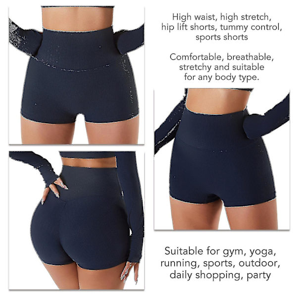 Naisten korkeavyötäröinen Booty Joogashortsit Kesä Biker Shortsit Urheilulliset Leggingsit Lyhyet Housut Harjoitukseen Juoksu Kuntosali Fitness Jooga Emblem Blue M