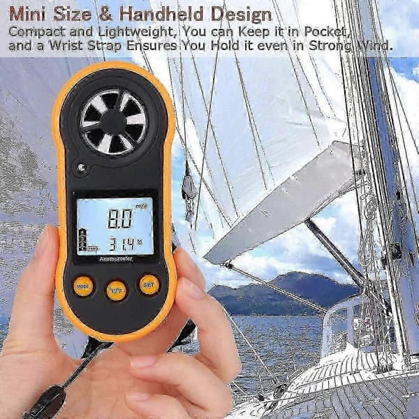 Digital Anemometer, Vindhastighetsmätare, Luftflödeshastighetsmätare för mätning av vindhastighet/temperatur