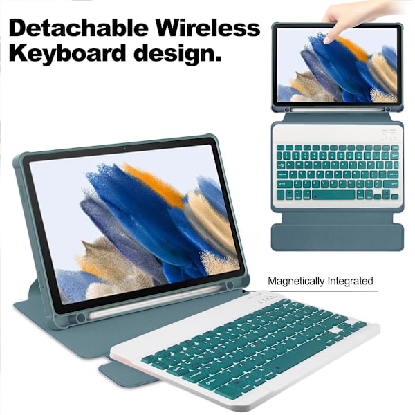 Nettbrettetui til Samsung Galaxy Tab A9+, med roterende Bluetooth-tastaturstativ Pu+akryldeksel Blackish Green