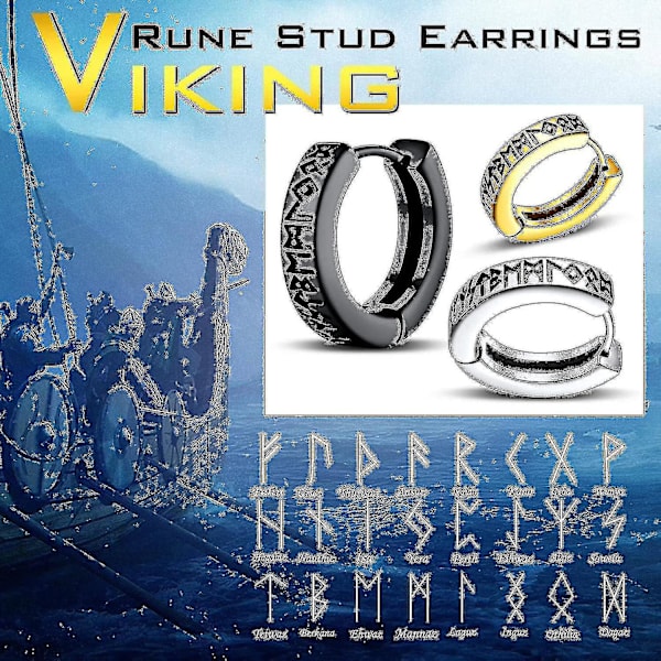 Norse Viking Runes Hoop Øreringe Til Mænd Kvinder 12mm Huggie Hoops Med delikat gaveemballage