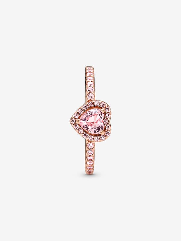 Pandora - Sparkling Elevated Heart Ring - 14k Rose Gold Plating Circumference: 58mm