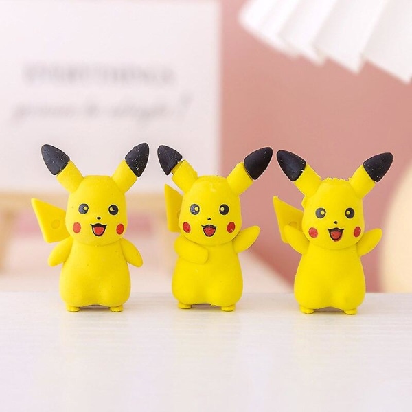 6 stk Pikachu 3d modell viskelær tegneserie anime pluggbar blyant viskelær Gummi Kreativ skole korrigering rekvisita for barn Gave random expression 6pcs-pikachu