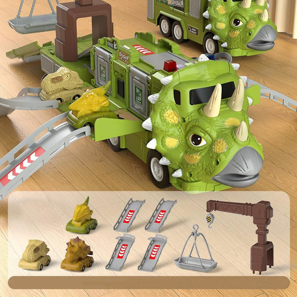 Dinosaur Transforming Engineering Truck Track Lekesett med lys og musikk Navy Tyrannosaurus rex