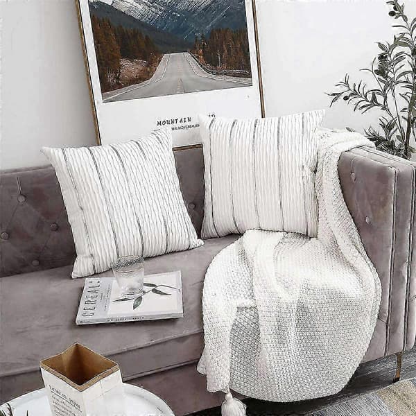 2X Vit Jacquard Våg Kuddfodral Sammet Kuddfodral Hängmatta Soffa Sovrum Prydnadskudde White