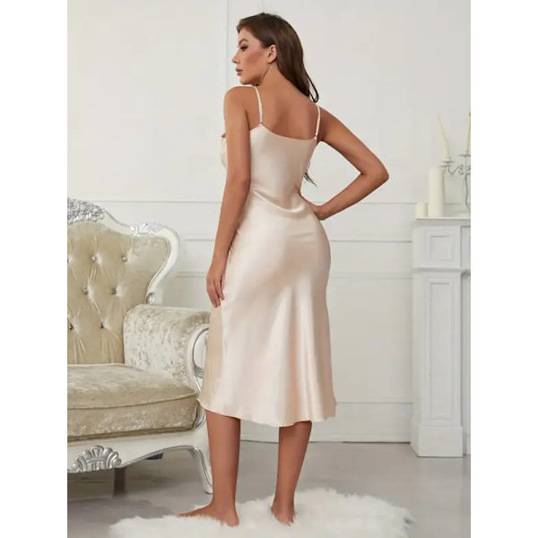Enfärgad Satin Slip Nattlinne, Elegant V-ringad Rygglös Spaghettirem Nattklänning, Dam Sovkläder & Klänningar Champagne Champagne Champagne M