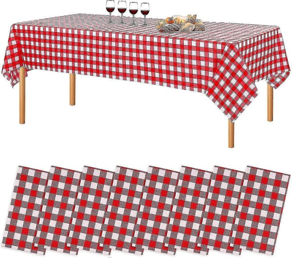 54\" X 108\" Röd och vit rutig engångsduk 6/8/12-pack rektangulär plastduk med ginghammönster 12pcs