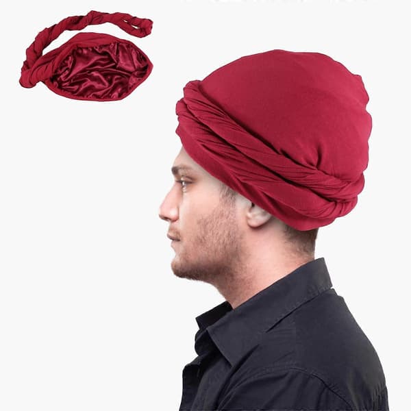 Herreturban, Halo satengfôrede hodeplagg, elastiske Durags med lange vridde stropper, kul lue red 58cm-60cm