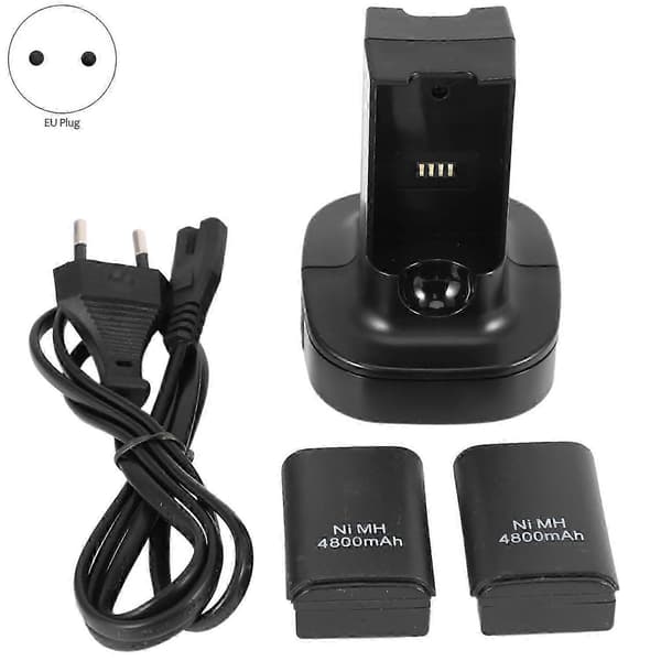Dobbel laderdokkingstasjon med 2 stk 4800mAh oppladbart batteri LED-ladelys for Xbox 360-kontroller EU-plugg