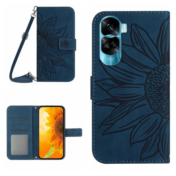 Pu læderholder cover til Honor 90 Lite 5g / X50i 5g, pungtelefonetui med skulderrem Dark Blue