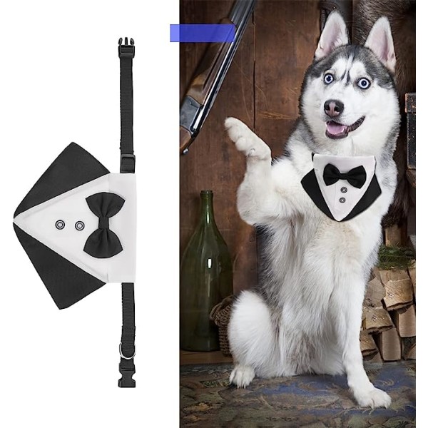 Hundeformel Tuxedo Bandana Hundehalsbånd med sløjfe og halsbånd D Ring Justerbar Tie Knot Halsklæde til store hunde Kæledyr L Str.