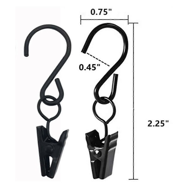 100 st metall S-krokar gardinklämmor hängande lampor klädhängare foto camping utomhusdekoration tältklämma Black